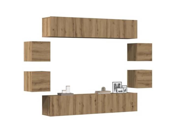 HEFZGDB Wandmontierter TV-Schrank Set 8-TLG. Artisan-Eiche Holzwerkstoff Moderner Medienschrank mit Stauraum