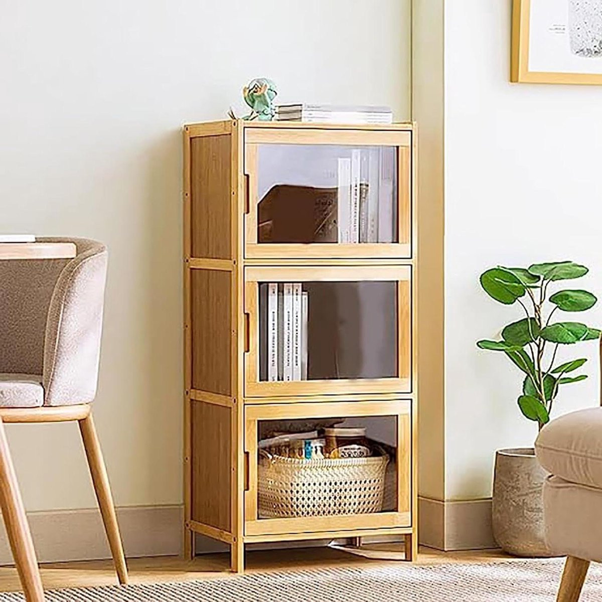 Scandinavische houten opbergkast in natuurlijke kleur, Hoogte: 38,5 cm