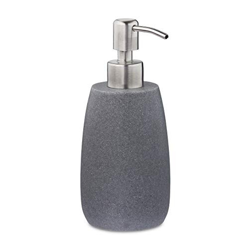 Relaxdays Zeeppompje, 300 ml, Grijs/Multicolour, Rvs en Steen, Navulbaar