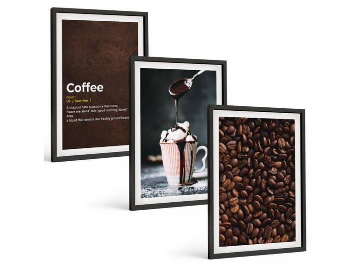 Tulup Bilder SET 3er Set - 40x60 cm Schwarzer Rahmen - Kaffeegetränk mit Schlagsahne, Kunststoff, Rechteckig, 40x60 cm, gerahmt, Bilder & Rahmen, Bilder