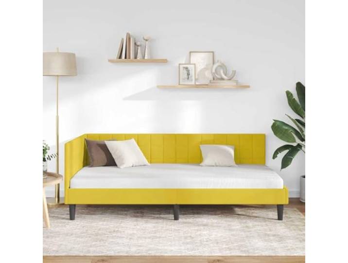 KTHLBRH Eckbett Gelb 90 x 200 cm Samt Platzsparendes Design, Schlafsofa, wendbares Kopfteil, robustes Sperrholz