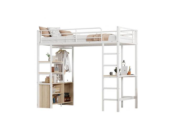 Flieks Hochbett Metall Kinderbett 90x200cm Ladenfunktion Schreibtisch Schrank Regale