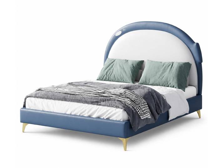 JVmoebel Kinderbett Blaues Kinderbett Jugendbett Leder groß für Jungen Kindermöbel, Made in Europa
