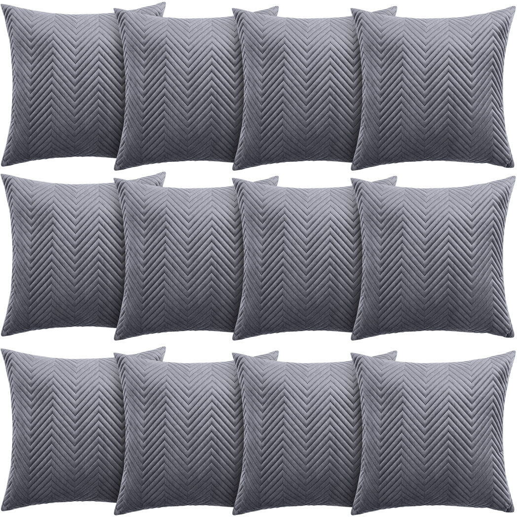 Aspire Homeware Embossed Square Velvet Cushion Cover Grey Pack of 12