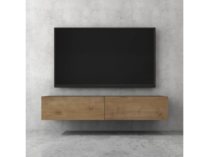 doporro Meuble TV Bas 160cm Armoire TV Gris Noir Mat + Marron Clair Table de Télévision Salon avec Portes Meuble TV Suspendu MBTV02