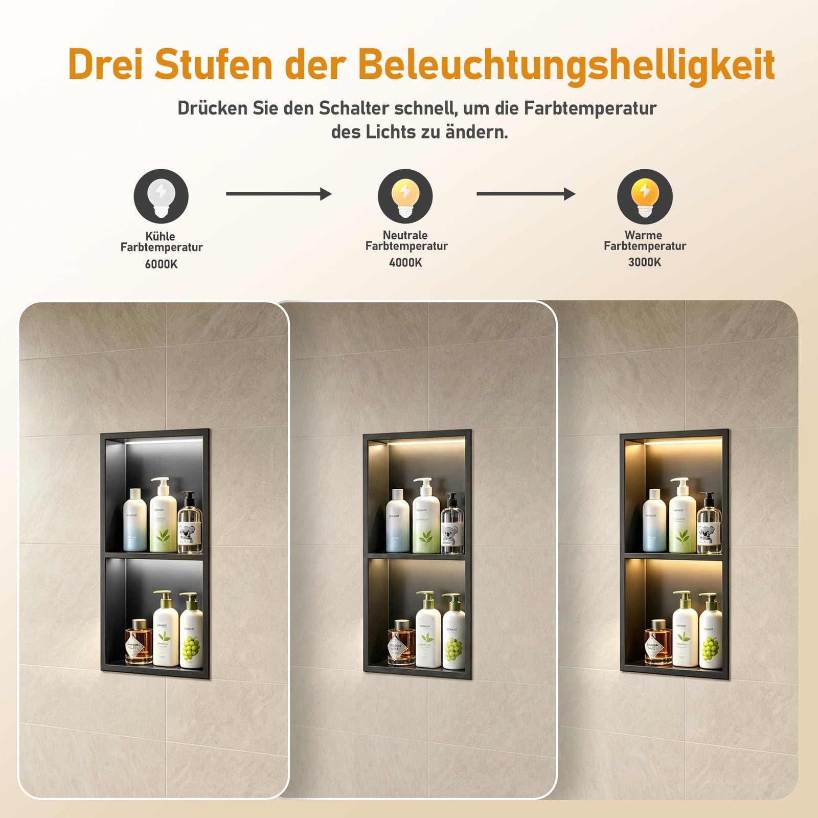 Dripio RVS douchebak met LED-verlichting, 30 x 60 cm, 3 kleurtemperaturen