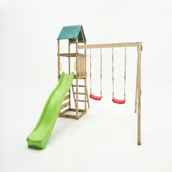 MaxPlay Holzklettergerüst mit Spielturm, Doppelschaukel und Rutsche,,