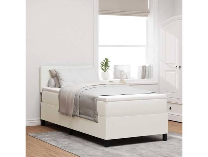 RJPLMFV Boxspringbett, 100 x 200 cm, cremefarben, Weiß Holzwerkstoff, verstellbarer Kopf, Taschenfedern, mittlere Festigkeit