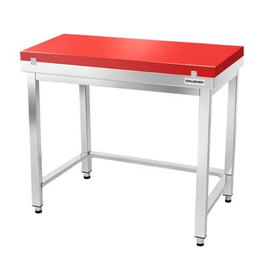 Edelstahl-Arbeitstisch 1000x700 mm mit roter Schneidplatte und Verstärkung PREMIUM - GOLDINOX