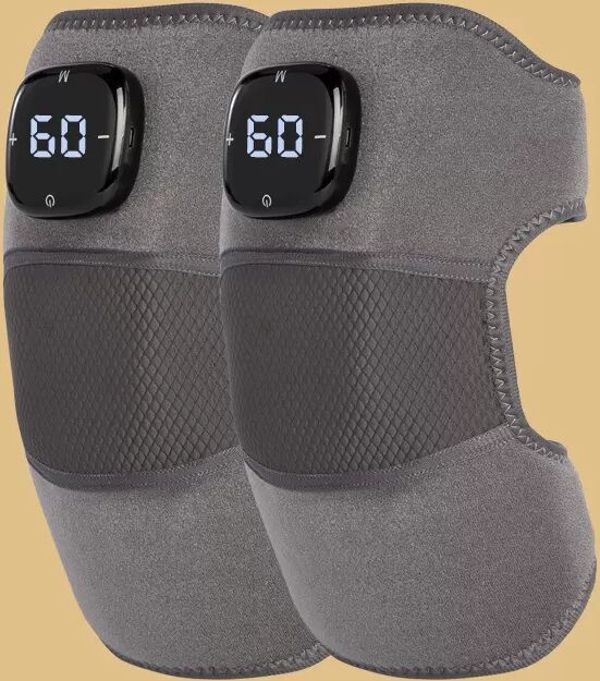 INF Masseur de genou chauffant avec vibration, thérapie thermique intelligente pour soulager les douleurs articulaires Gris