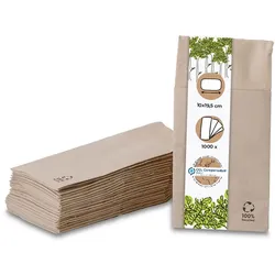 BIOZOYG 250 Stück Papierservietten 10 x 19,5 cm ungebleichte Einwegservietten, Recycling-Papierservietten, 2-lagig für Besteck, Gastroservietten