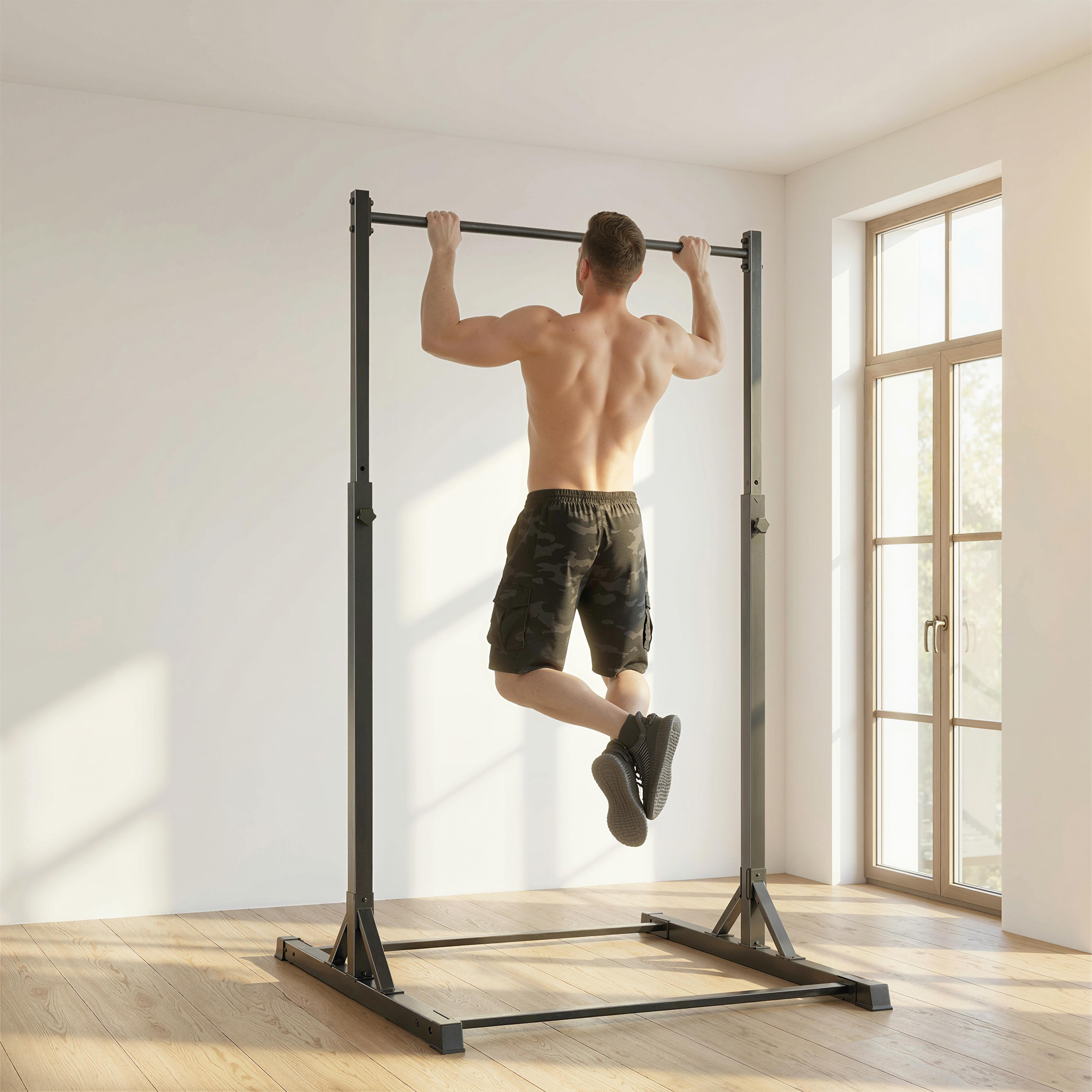 Sportnow Stazione per muscolazione e barra per trazioni power tower 200 kg con 8 livelli di altezza, nero   Aosom Italy