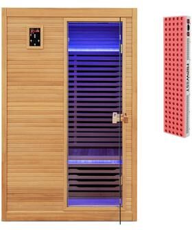 Costway New 2 People Far Infrared Wooden Sauna Room with Free Red Light Therapy for Home