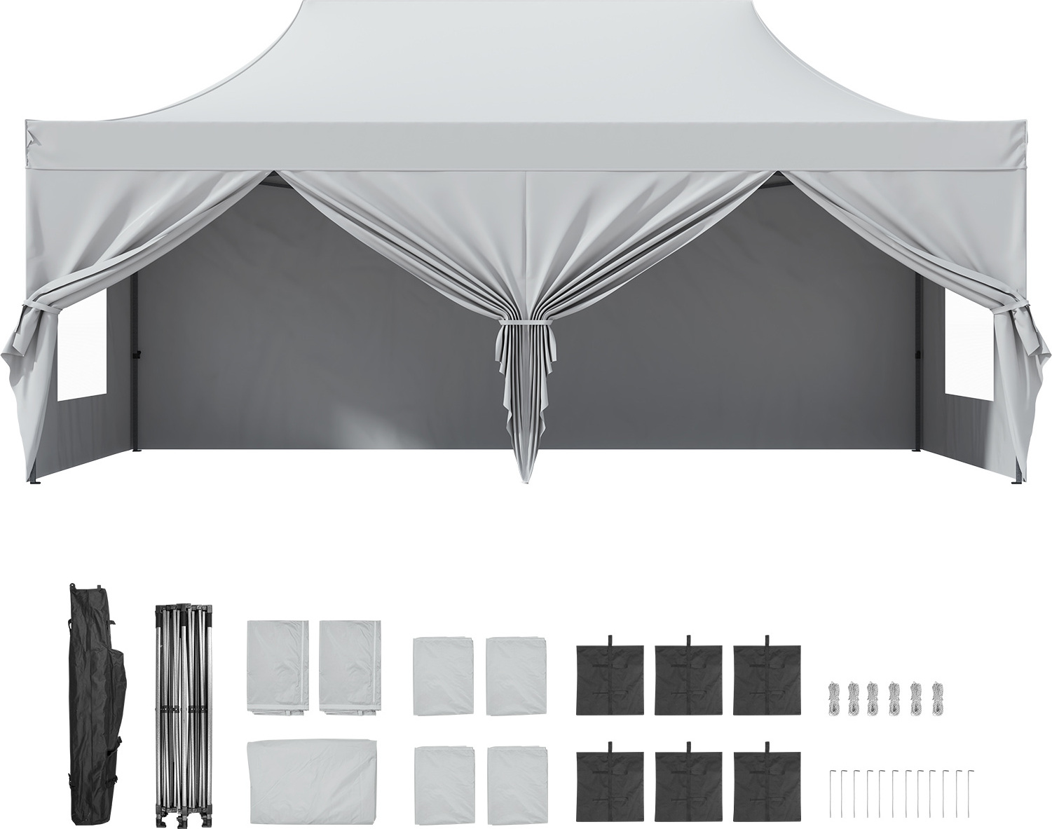 SucceBuy Pop-up-Überdachung, UV-beständig, wasserdicht, 10 x 20 Fuß tragbarer Pavillon mit abnehmbaren Seitenwänden, Tasche auf Rollen