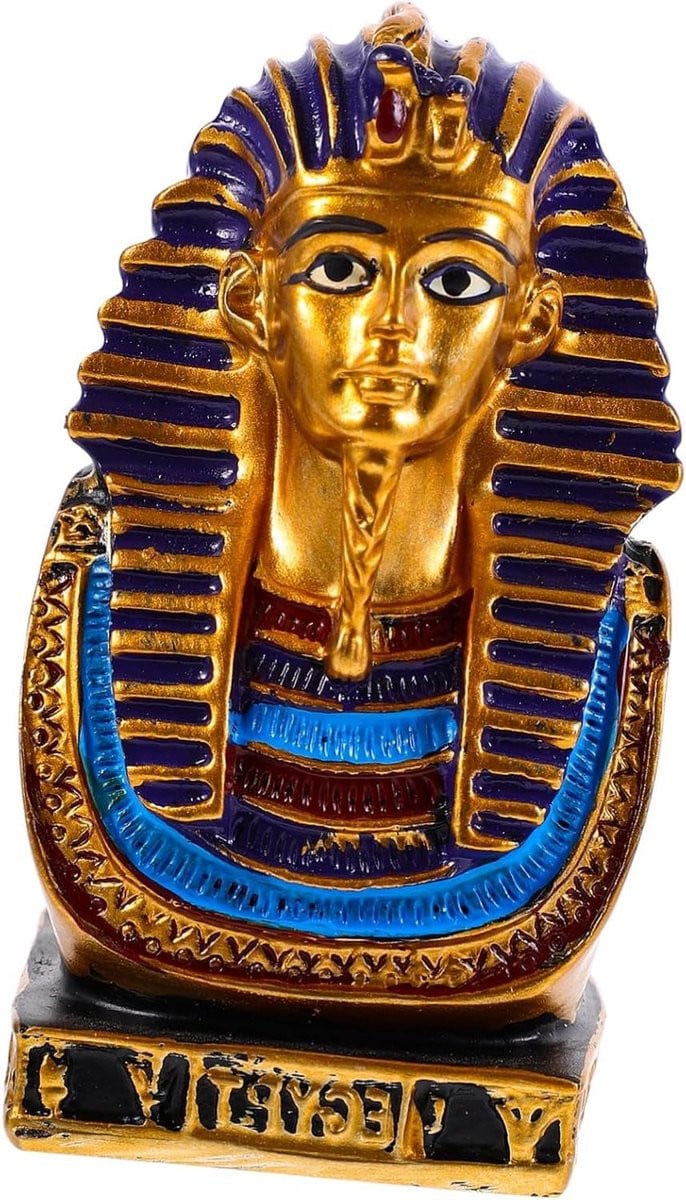 Farao Beeld Egyptische Decoratie Goudblauw - Hoogte: 9,5 cm