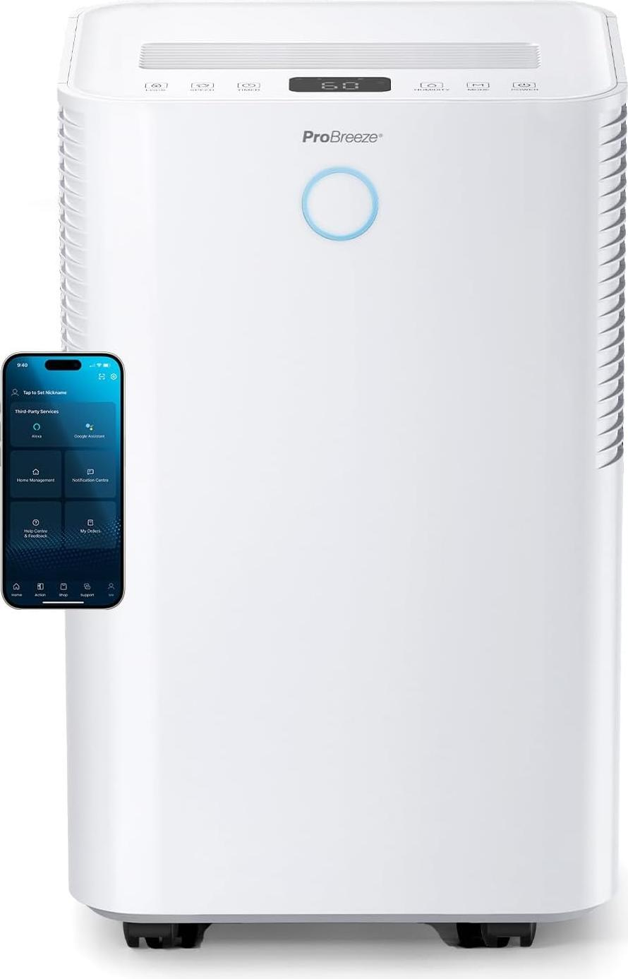 Pro Breeze OmniDry Luftentfeuchter, 20 Liter pro Tag, mit WLAN, Smart-App-Steuerung, für Räume bis zu 30 m², Timerfunktion (24 Stunden)