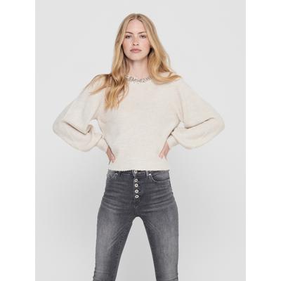 Strickpullover ONLY "ONLELSA L/S PULLOVER KNT NOOS", Damen, Gr. XS, beige (pumice stone detail:with weiß melange), Strick, Obermaterial: 70% Polyacryl, 28% Polyester, 2% Elasthan, meliert, unifarben, regular fit hüftlang, Rundhals, Rippbündchen,...