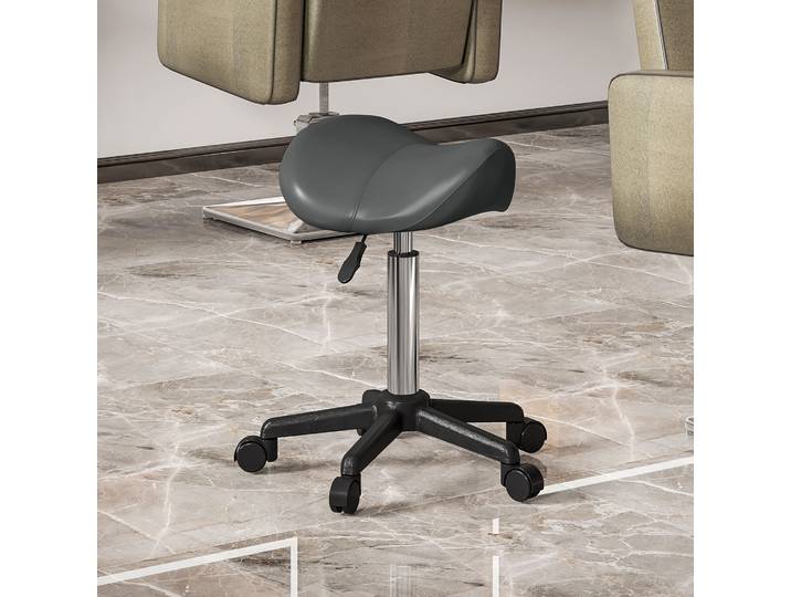 HOMCOM Tabouret Ergonomique à Roulettes Hauteur Réglable Gris