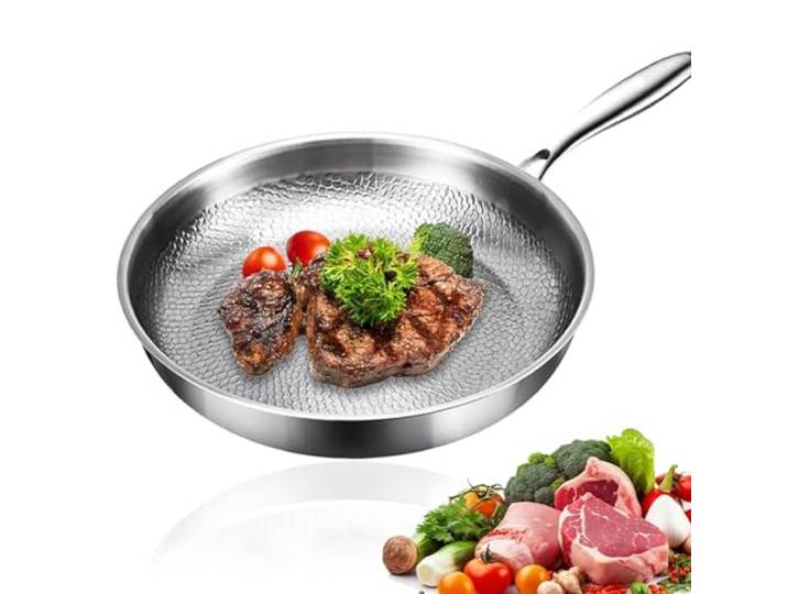 Camic Gehämmerte Titanpfanne Pro mit Deckel, Titan-Bratpfannen zum Kochen, multifunktionale, kratzfeste und antihaftbeschichtete Nutri-Pfannen für Herdplatten, Induktionskochfelder (11,02 Zoll)