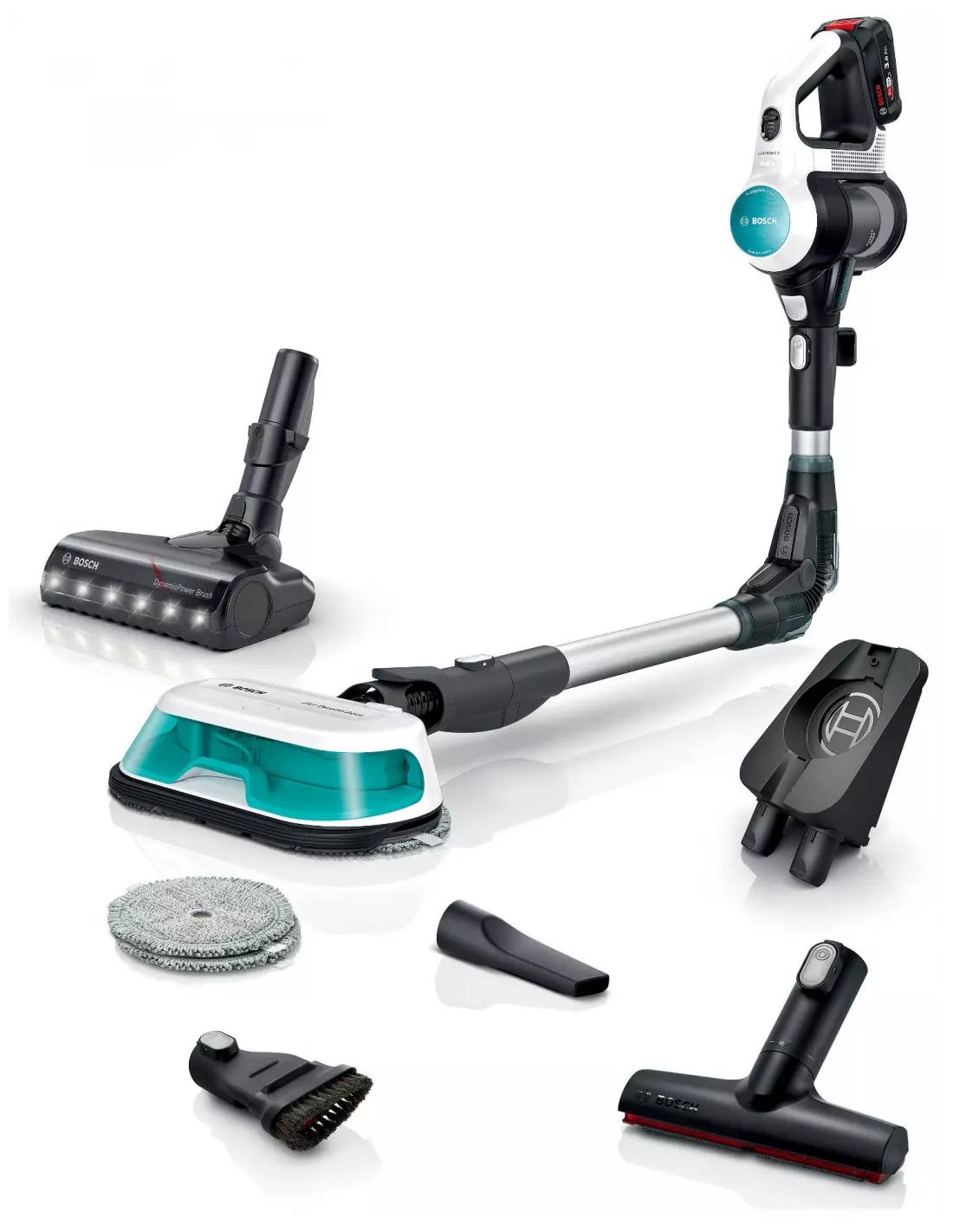 Bosch Kabelloser 2-in-1 Staubsauger, Staubsaugen und Wischen Unlimited 7 ProHygienic Aqua White