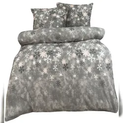 Leonado Vicenti Bettwäsche Thermofleece 200x200 + 2x 80x80 cm grau rosa Schneeflocken mit Reißverschluss / 3 tlg.