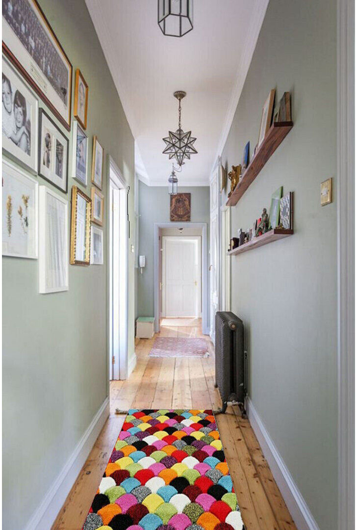 Latitude Run Lili-Ella Geometric Flokati Area Rug Blue/Brown/Yellow Runner 60 x 220cm