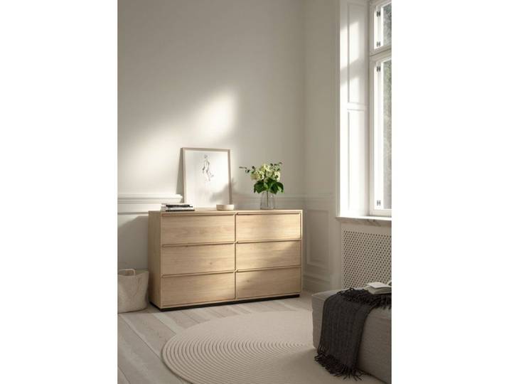 Commode double - HANA - 6 tiroirs - Décor Jackson Hickory - Style contemporain - Grande capacité de rangement