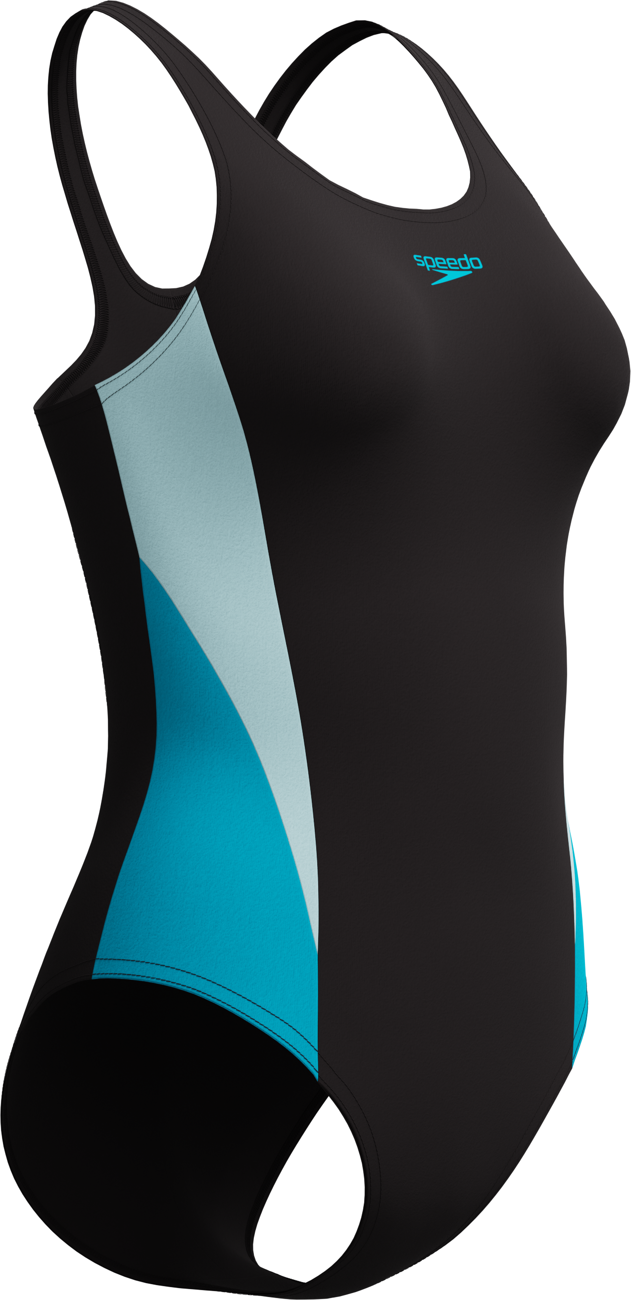 Badeanzug SPEEDO, Damen, Gr. 38, N-Gr, schwarz (blk, ltblu), Obermaterial: 80% Polyamid, 20% Elasthan, Badeanzüge Badeanzug, mit Formbeständigkeit, chlorbeständig, pillingbeständige Oberfläche