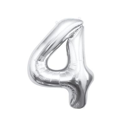 XL Folienballon Zahl 4 silber 85 cm