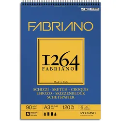 Fabriano, Heft + Block, 1264 Sketch Block - A3 - 90g - Spirale - 120 Blatt (A3, Blanko)