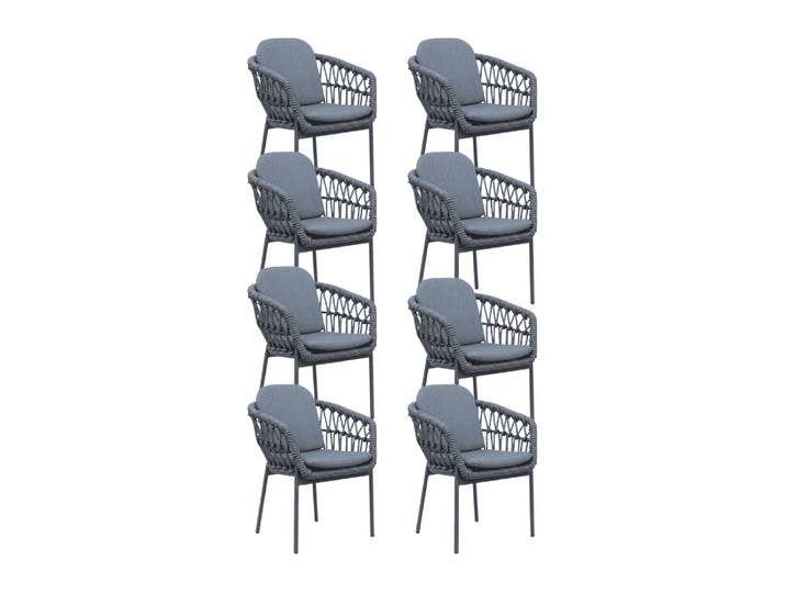 Femke dining tuinstoel set van 8 touw + aluminium antraciet