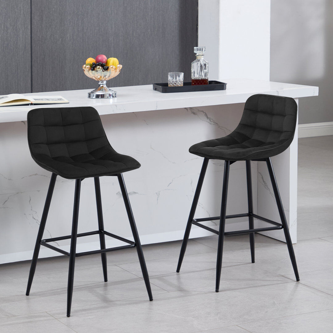Fairmont Park Heyman Upholstered and Velvet Bar Stool with Iron Frame Black 2