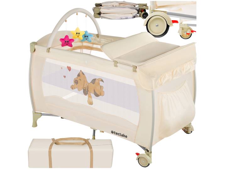Lit parapluie, Lit bébé pliant, Lit de voyage réglable 132x75x104cm + 1 Sac de Rangement - beige
