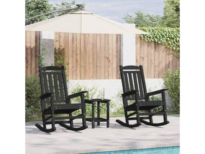 Polyethylen Garten Schaukelstuhl 2er Set Schwarz 92 x 70 x 108 cm Garten Schaukelstuhl 2er Set Schwarz Polyethylen wetterfest Outdoor Relaxsessel Ergonomisch für Terrasse Balkon Veranda 220kg