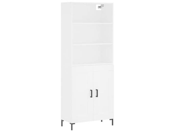 KGFHERENB Highboard Weiß 69,5x34x180 cm Holzwerkstoff Schrank Mehrzweckschrank mit Metallfüßen für das Wohnzimmer. Bietet viel geschlossenen Stauraum für alltägliche Utensilien.