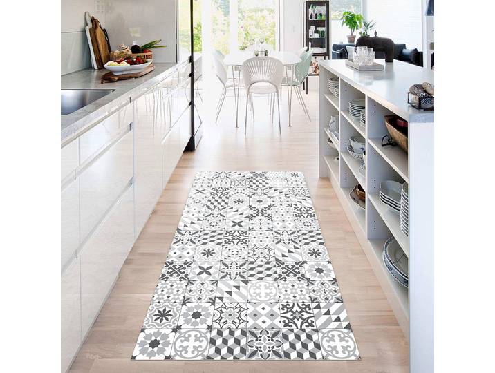 Vinylteppich Geometrischer Fliesenmix 130 x 260cm Grau/Grau