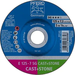 PFERD TOOLS Schruppscheibe E 125x7,2x22,23 mm Leistungslinie SG CAST+STONE für Guss/Stein, 2 Stück - 69298075