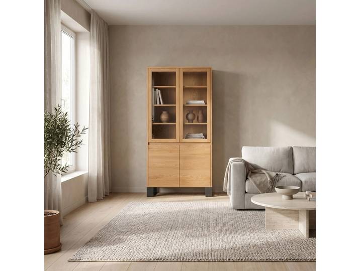 Vitrine Horizon industrielle 100 cm Bois de chêne massif