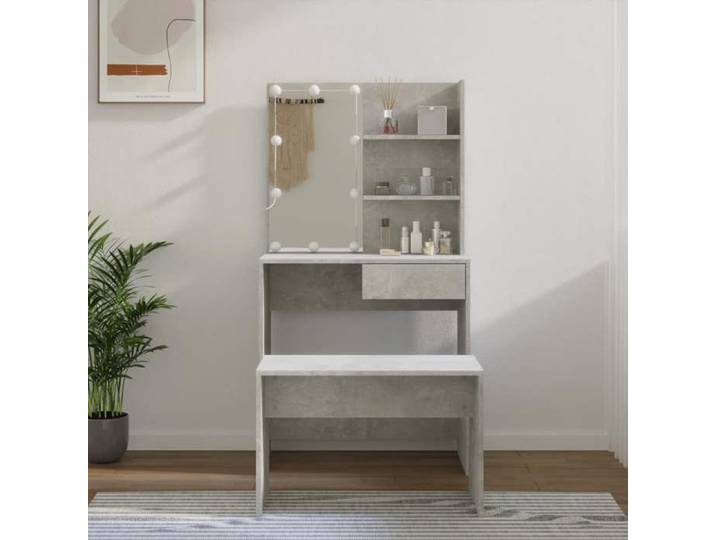 Automne/hiver  Gris Ensemble de coiffeuse avec LED Gris béton Bois d'ingénierie - Adulte/enfant Nove9191886