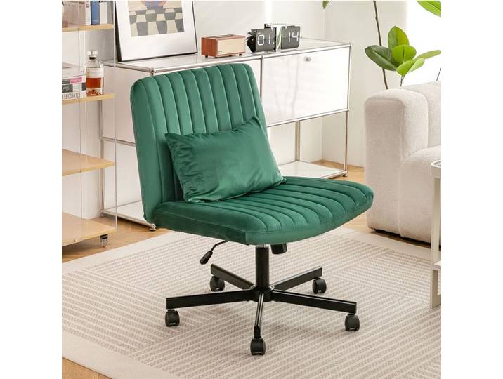 Chaise de bureau pivotante IVMEU hauteur réglable sans accoudoirs roulettes silencieuses tissu vert