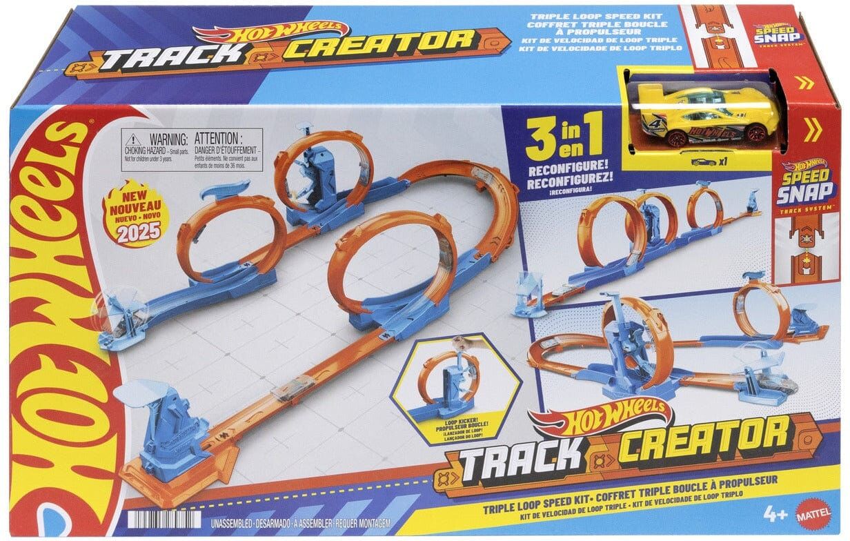 Hot Wheels Track Creator Triple Loop Speed Kit for Kids - Includes Slam Launcher, Loop-Kicker, and 1:64 Scale Die-Cast Car - Mattel