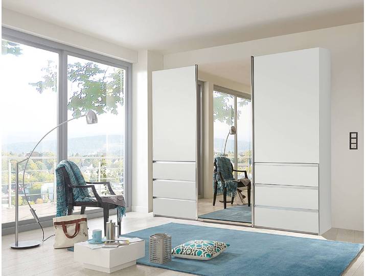 Schwebetürenschrank Spiegeltür 295 x 217cm Weiß/Weiß