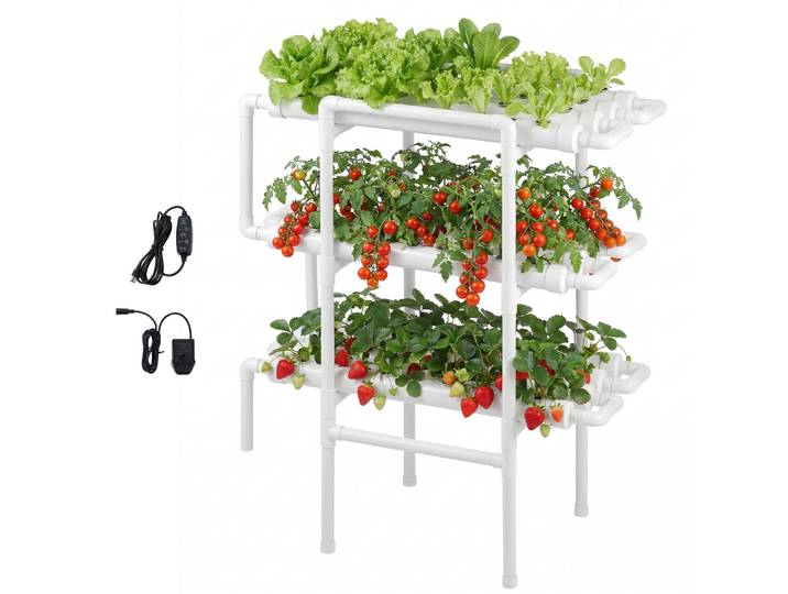 Vevor Kit De Culture Hydroponique Nft Systeme Hydroponique A 3 Niveaux Avec 108 Emplacements De Plantation Pour Jardin Interieur Culture De Legumes Fruits Herbes\, Tubes En Pvc-u\, Irrigation Programmee