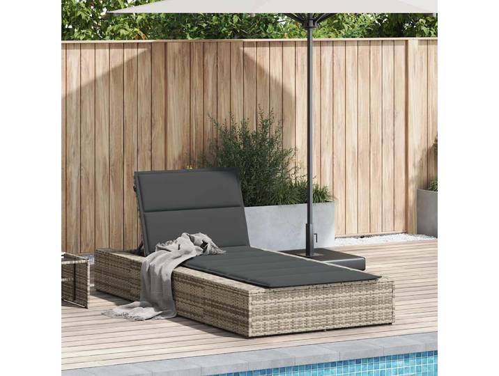 vidaXL Sonnenliege mit schwebender Auflage Hellgrau Poly Rattan