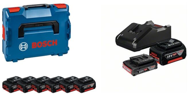Set Bosch Akkupack 6x GBA 18V 4,0Ah mit L-BOXX + Starter-Set: 1x GBA 18V 2,0Ah + 1x GBA 18V 4,0Ah + GAL 18V-40