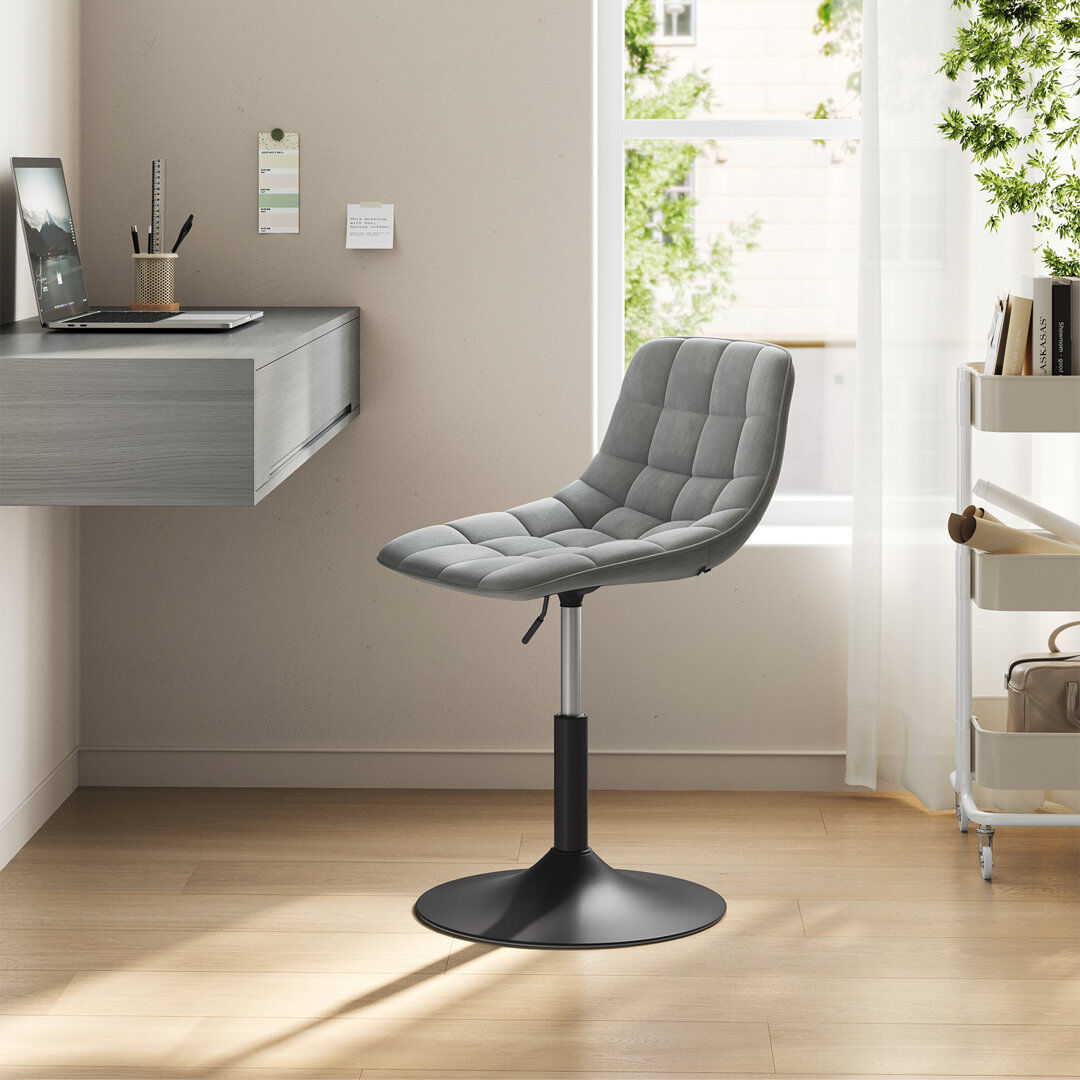 Canora Grey Tarquin Swivel Upholstered and Velvet Adjustable Height Bar Stool with Iron and Steel Frame Light Grey 42.5cm W X 35cm D