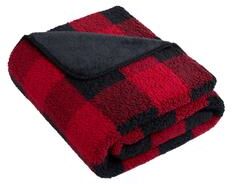 Port Authority BP48 Double-Sided Sherpa/Plush Blanket in Black/Red Buffalo Plaid size OSFA   Polyester