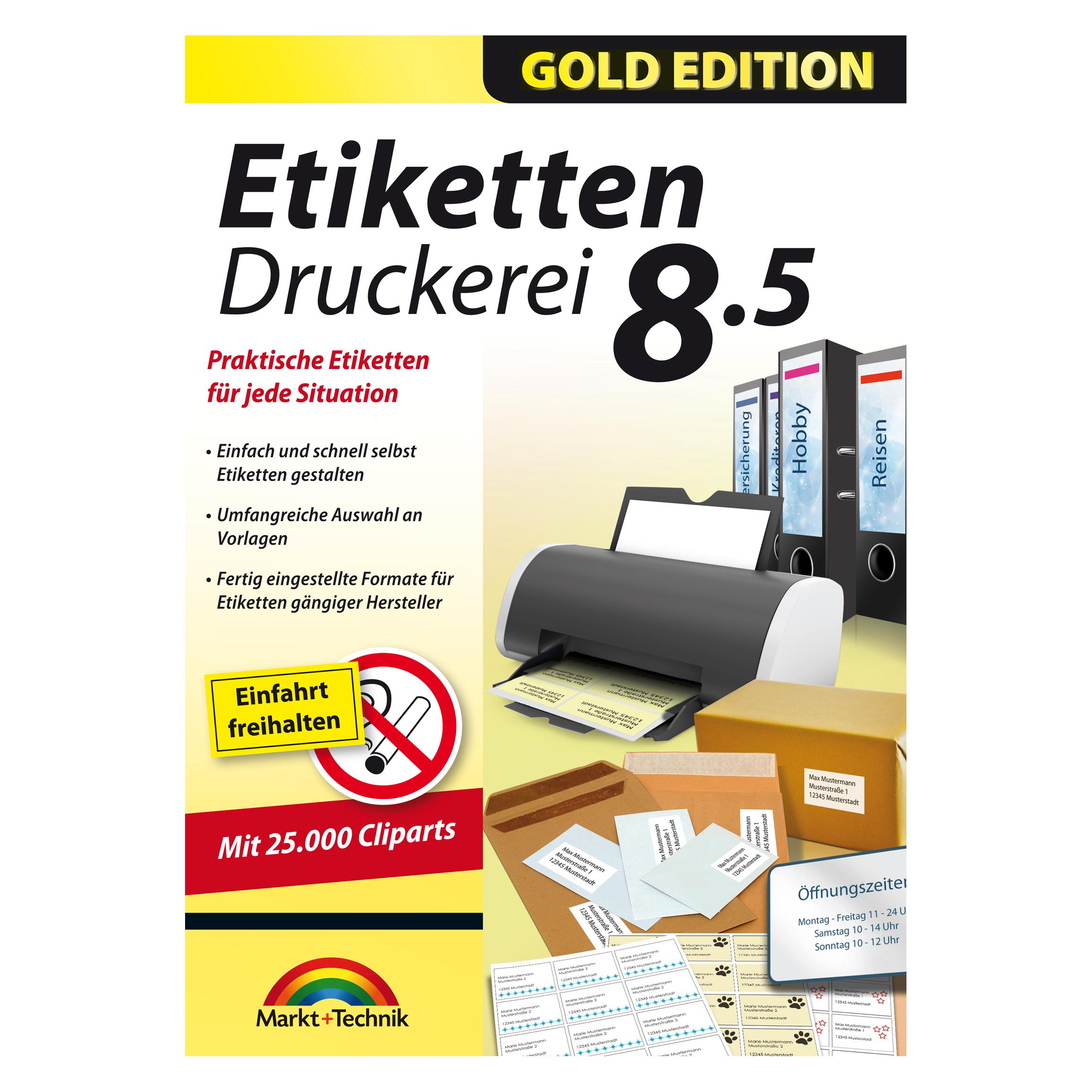 Markt + Technik Etiketten Druckerei 8.5 Gold Edition Download Code (1 User, 1 Geräte/User, unbegrenzt) (90809)