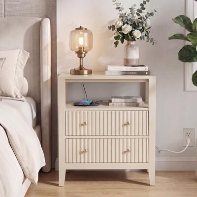 Royalcraft Fluted Nightstand with Charging Station