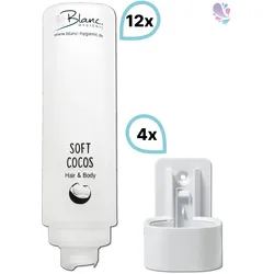SET: Professionelles Shampoo-Duschgel-Set – 12x425 ml – verschied. Düfte – Wandhalterung in Weiß, Schwarz oder Chrom optional
